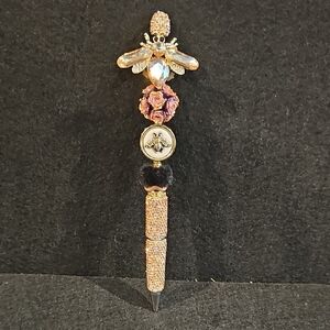 Gold Crystal Bee and Purple Rose Decorative Pen